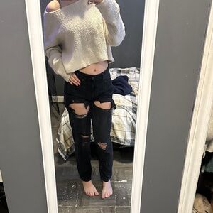 black ripped mom jeans